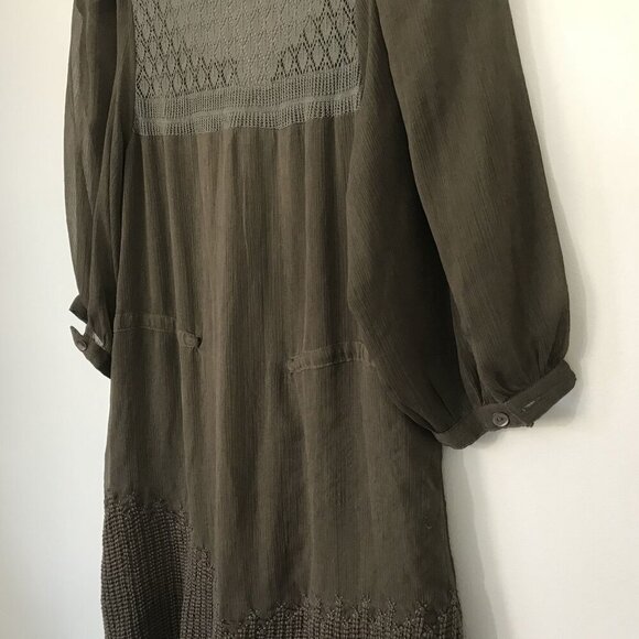 Free People XS Sheer Brown Peasant Boho Mini Shift Dress Embroidered Crochet - Picture 12 of 13